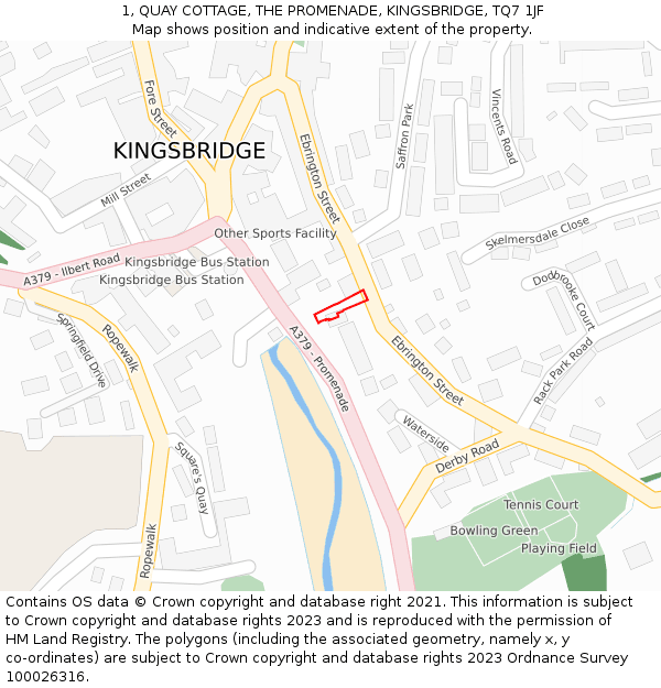 1, QUAY COTTAGE, THE PROMENADE, KINGSBRIDGE, TQ7 1JF: Location map and indicative extent of plot