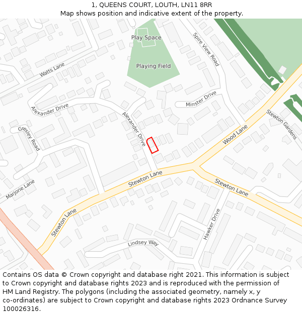 1, QUEENS COURT, LOUTH, LN11 8RR: Location map and indicative extent of plot