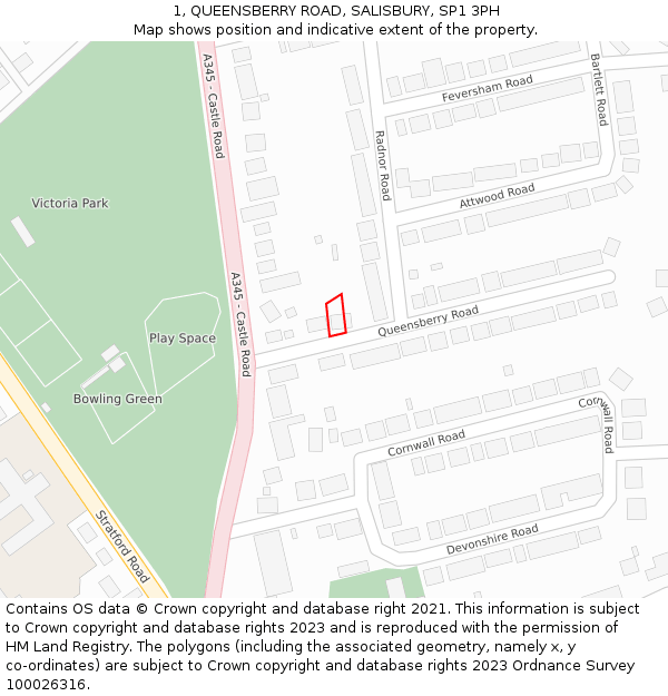 1, QUEENSBERRY ROAD, SALISBURY, SP1 3PH: Location map and indicative extent of plot