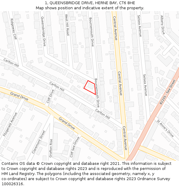 1, QUEENSBRIDGE DRIVE, HERNE BAY, CT6 8HE: Location map and indicative extent of plot