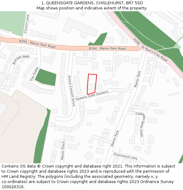1, QUEENSGATE GARDENS, CHISLEHURST, BR7 5SD: Location map and indicative extent of plot