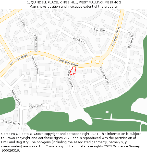 1, QUINDELL PLACE, KINGS HILL, WEST MALLING, ME19 4GQ: Location map and indicative extent of plot