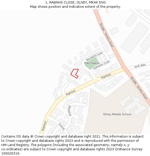 1, RABANS CLOSE, OLNEY, MK46 5NG: Location map and indicative extent of plot