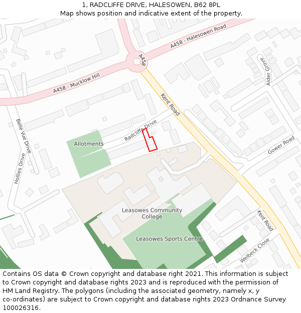 1, RADCLIFFE DRIVE, HALESOWEN, B62 8PL: Location map and indicative extent of plot