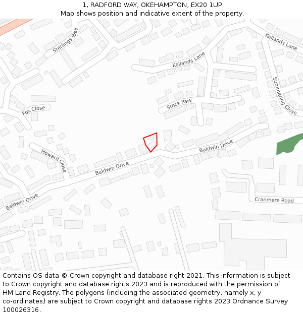 1, RADFORD WAY, OKEHAMPTON, EX20 1UP: Location map and indicative extent of plot