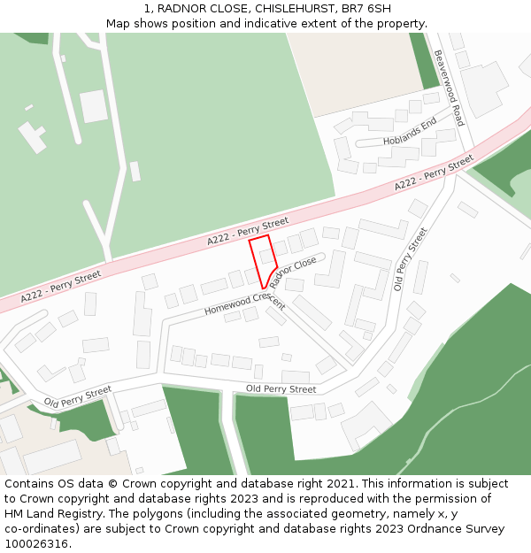 1, RADNOR CLOSE, CHISLEHURST, BR7 6SH: Location map and indicative extent of plot