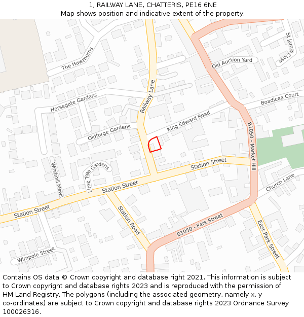 1, RAILWAY LANE, CHATTERIS, PE16 6NE: Location map and indicative extent of plot