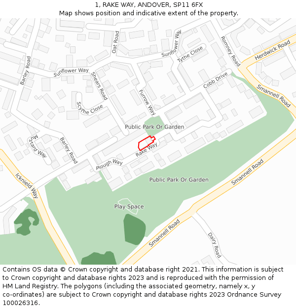 1, RAKE WAY, ANDOVER, SP11 6FX: Location map and indicative extent of plot