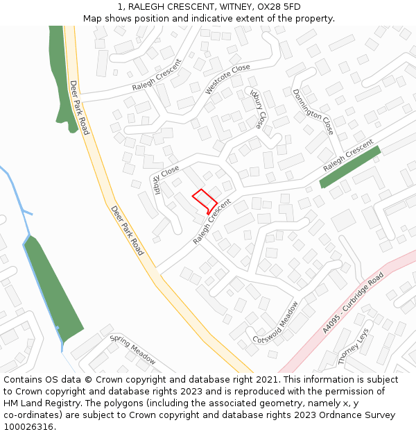 1, RALEGH CRESCENT, WITNEY, OX28 5FD: Location map and indicative extent of plot