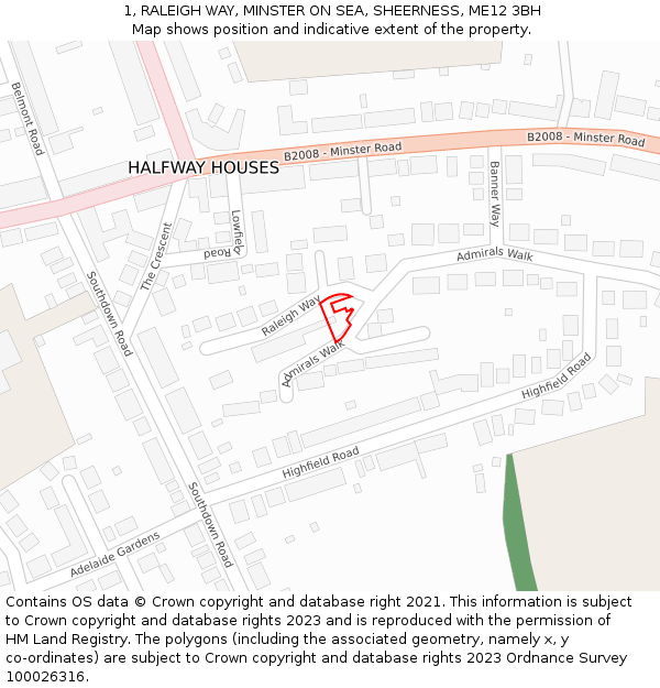 1, RALEIGH WAY, MINSTER ON SEA, SHEERNESS, ME12 3BH: Location map and indicative extent of plot