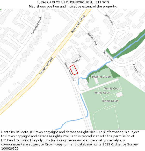 1, RALPH CLOSE, LOUGHBOROUGH, LE11 3GG: Location map and indicative extent of plot