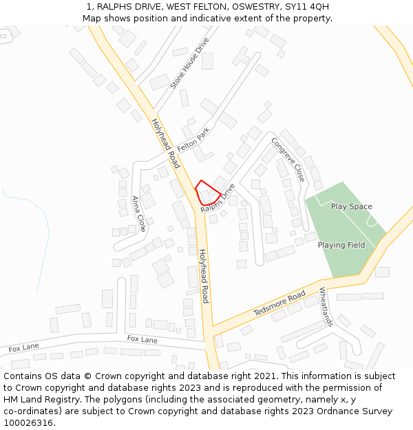 1, RALPHS DRIVE, WEST FELTON, OSWESTRY, SY11 4QH: Location map and indicative extent of plot