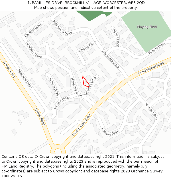 1, RAMILLIES DRIVE, BROCKHILL VILLAGE, WORCESTER, WR5 2QD: Location map and indicative extent of plot