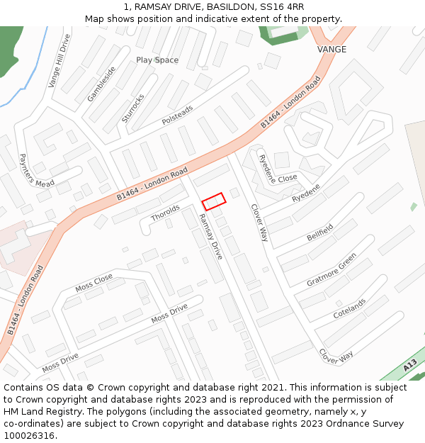 1, RAMSAY DRIVE, BASILDON, SS16 4RR: Location map and indicative extent of plot