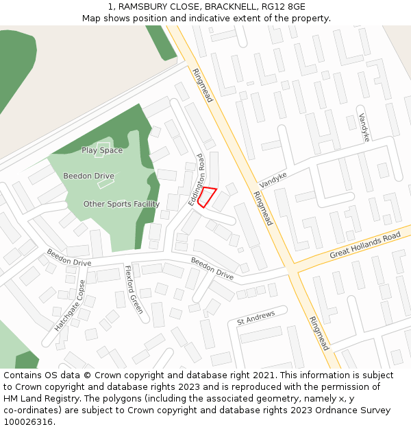 1, RAMSBURY CLOSE, BRACKNELL, RG12 8GE: Location map and indicative extent of plot