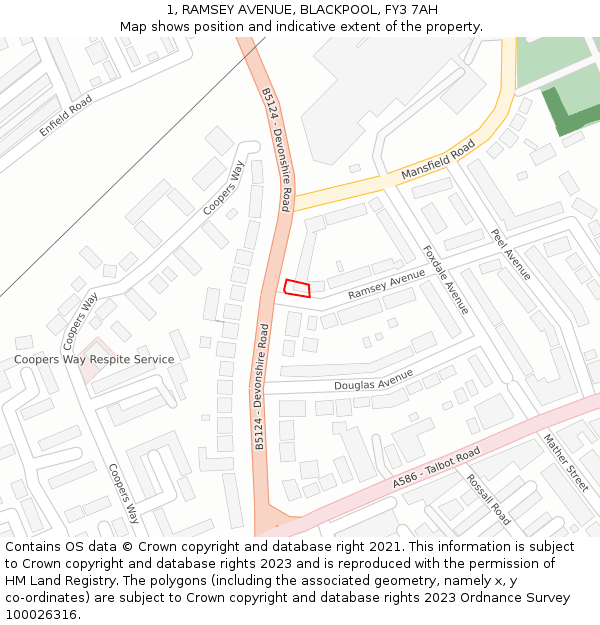 1, RAMSEY AVENUE, BLACKPOOL, FY3 7AH: Location map and indicative extent of plot