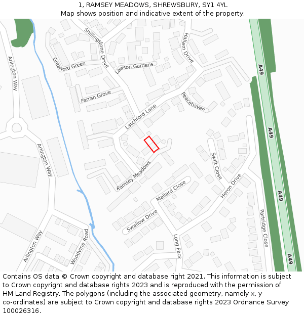 1, RAMSEY MEADOWS, SHREWSBURY, SY1 4YL: Location map and indicative extent of plot