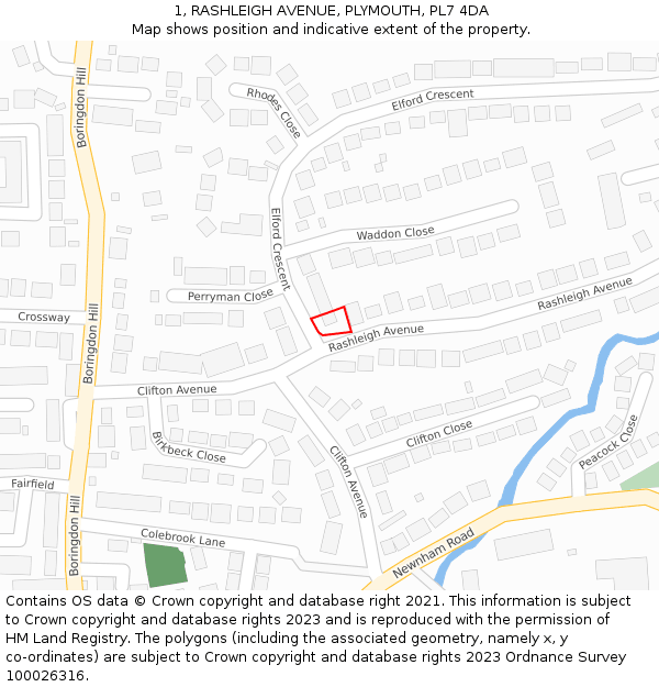 1, RASHLEIGH AVENUE, PLYMOUTH, PL7 4DA: Location map and indicative extent of plot