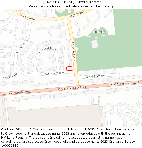 1, RAVENDALE DRIVE, LINCOLN, LN2 2JN: Location map and indicative extent of plot