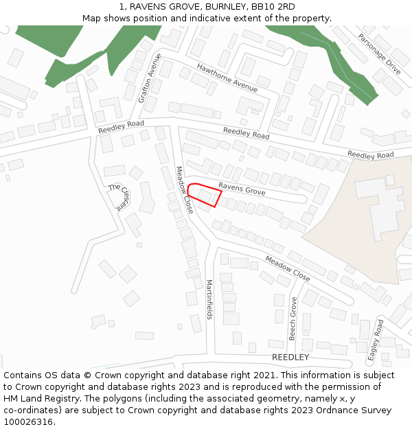 1, RAVENS GROVE, BURNLEY, BB10 2RD: Location map and indicative extent of plot