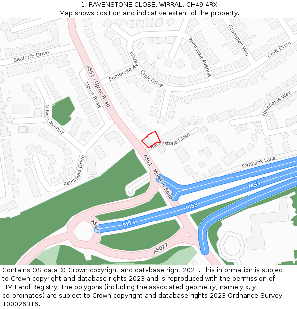 1, RAVENSTONE CLOSE, WIRRAL, CH49 4RX: Location map and indicative extent of plot