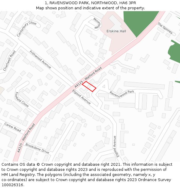 1, RAVENSWOOD PARK, NORTHWOOD, HA6 3PR: Location map and indicative extent of plot