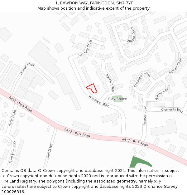 1, RAWDON WAY, FARINGDON, SN7 7YT: Location map and indicative extent of plot