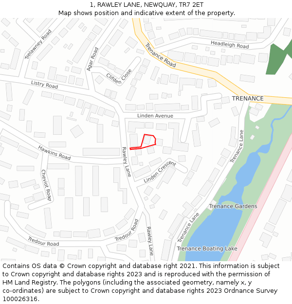 1, RAWLEY LANE, NEWQUAY, TR7 2ET: Location map and indicative extent of plot