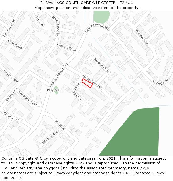 1, RAWLINGS COURT, OADBY, LEICESTER, LE2 4UU: Location map and indicative extent of plot