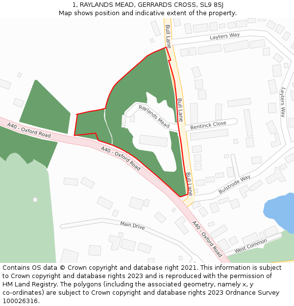 1, RAYLANDS MEAD, GERRARDS CROSS, SL9 8SJ: Location map and indicative extent of plot