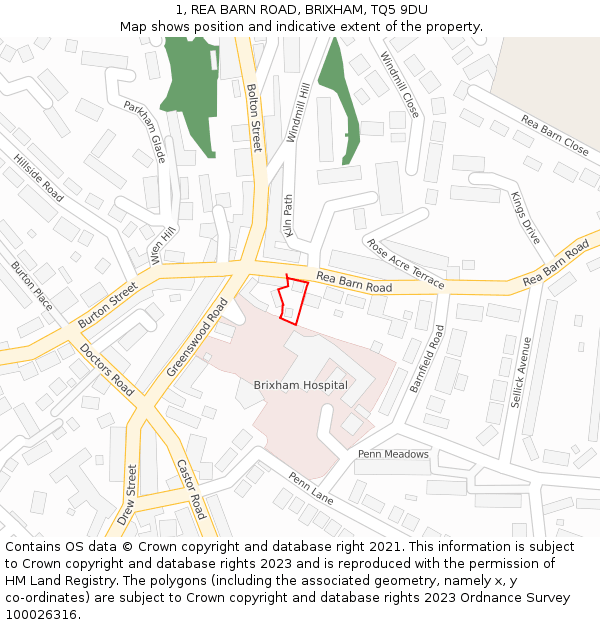 1, REA BARN ROAD, BRIXHAM, TQ5 9DU: Location map and indicative extent of plot