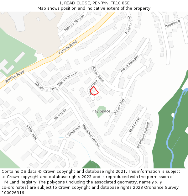 1, READ CLOSE, PENRYN, TR10 8SE: Location map and indicative extent of plot