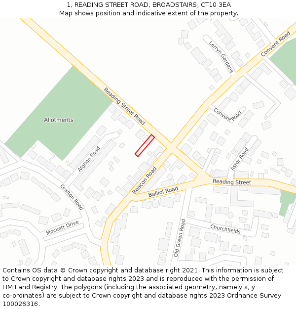 1, READING STREET ROAD, BROADSTAIRS, CT10 3EA: Location map and indicative extent of plot