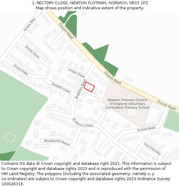1, RECTORY CLOSE, NEWTON FLOTMAN, NORWICH, NR15 1PZ: Location map and indicative extent of plot