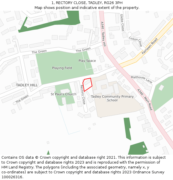 1, RECTORY CLOSE, TADLEY, RG26 3PH: Location map and indicative extent of plot