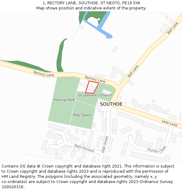 1, RECTORY LANE, SOUTHOE, ST NEOTS, PE19 5YA: Location map and indicative extent of plot