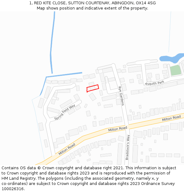 1, RED KITE CLOSE, SUTTON COURTENAY, ABINGDON, OX14 4SG: Location map and indicative extent of plot