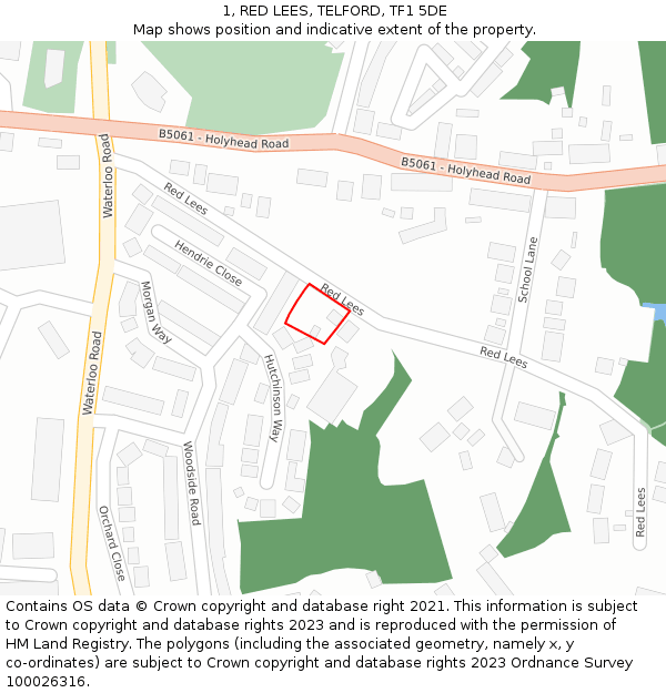 1, RED LEES, TELFORD, TF1 5DE: Location map and indicative extent of plot