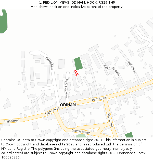 1, RED LION MEWS, ODIHAM, HOOK, RG29 1HP: Location map and indicative extent of plot