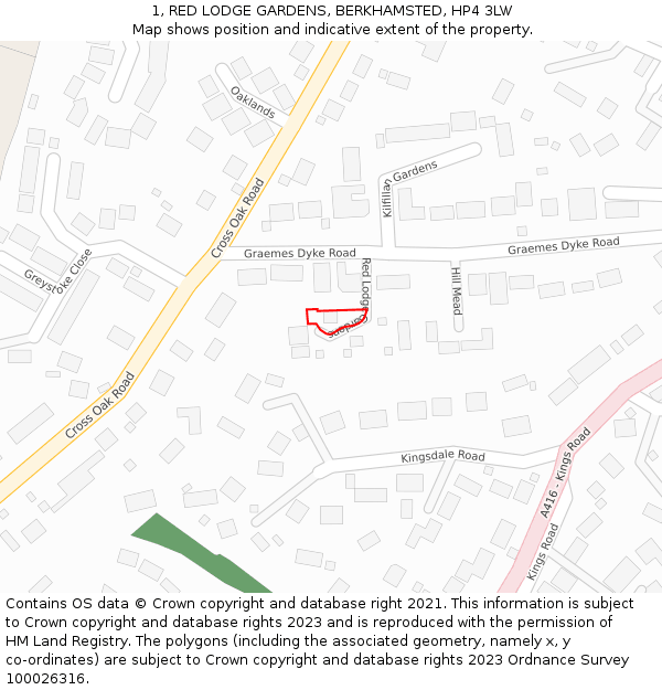 1, RED LODGE GARDENS, BERKHAMSTED, HP4 3LW: Location map and indicative extent of plot