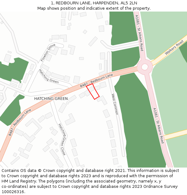 1, REDBOURN LANE, HARPENDEN, AL5 2LN: Location map and indicative extent of plot