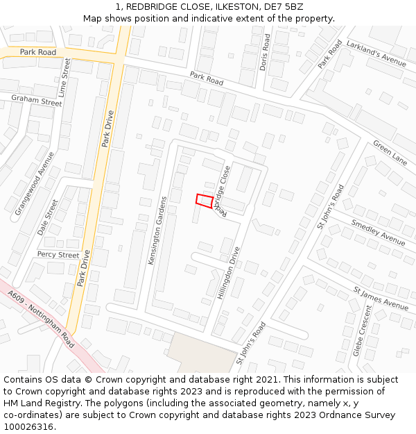 1, REDBRIDGE CLOSE, ILKESTON, DE7 5BZ: Location map and indicative extent of plot