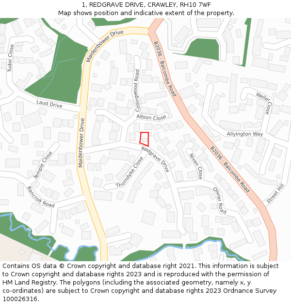 1, REDGRAVE DRIVE, CRAWLEY, RH10 7WF: Location map and indicative extent of plot