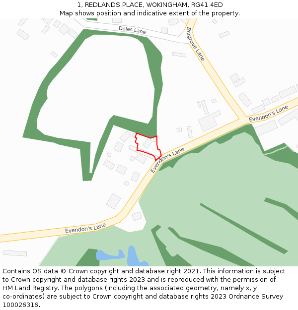 1, REDLANDS PLACE, WOKINGHAM, RG41 4ED: Location map and indicative extent of plot