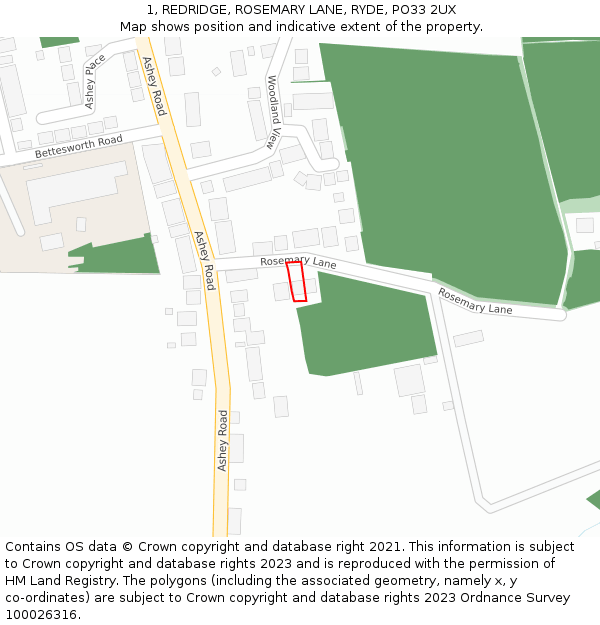 1, REDRIDGE, ROSEMARY LANE, RYDE, PO33 2UX: Location map and indicative extent of plot