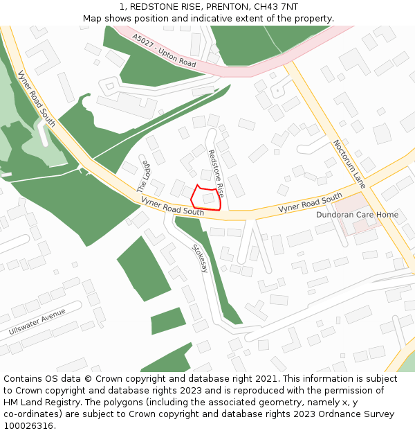 1, REDSTONE RISE, PRENTON, CH43 7NT: Location map and indicative extent of plot
