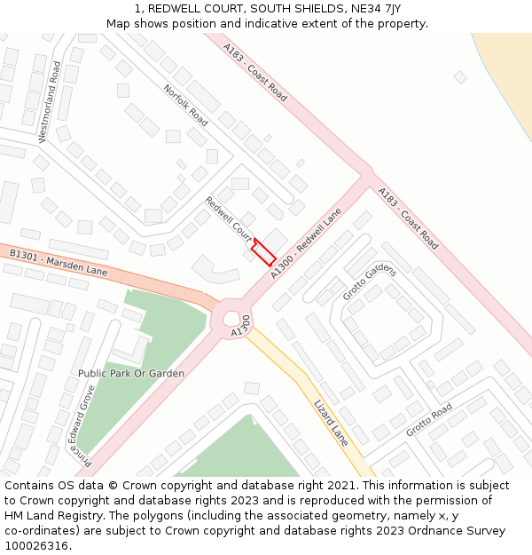 1, REDWELL COURT, SOUTH SHIELDS, NE34 7JY: Location map and indicative extent of plot