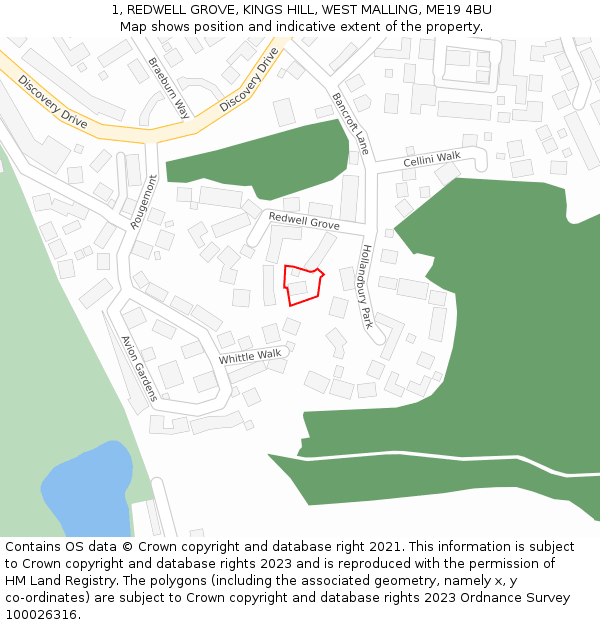 1, REDWELL GROVE, KINGS HILL, WEST MALLING, ME19 4BU: Location map and indicative extent of plot
