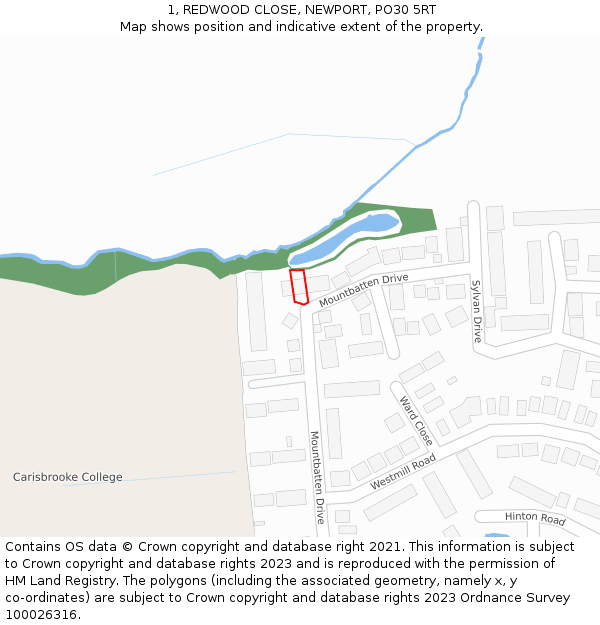 1, REDWOOD CLOSE, NEWPORT, PO30 5RT: Location map and indicative extent of plot
