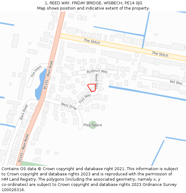 1, REED WAY, FRIDAY BRIDGE, WISBECH, PE14 0JG: Location map and indicative extent of plot